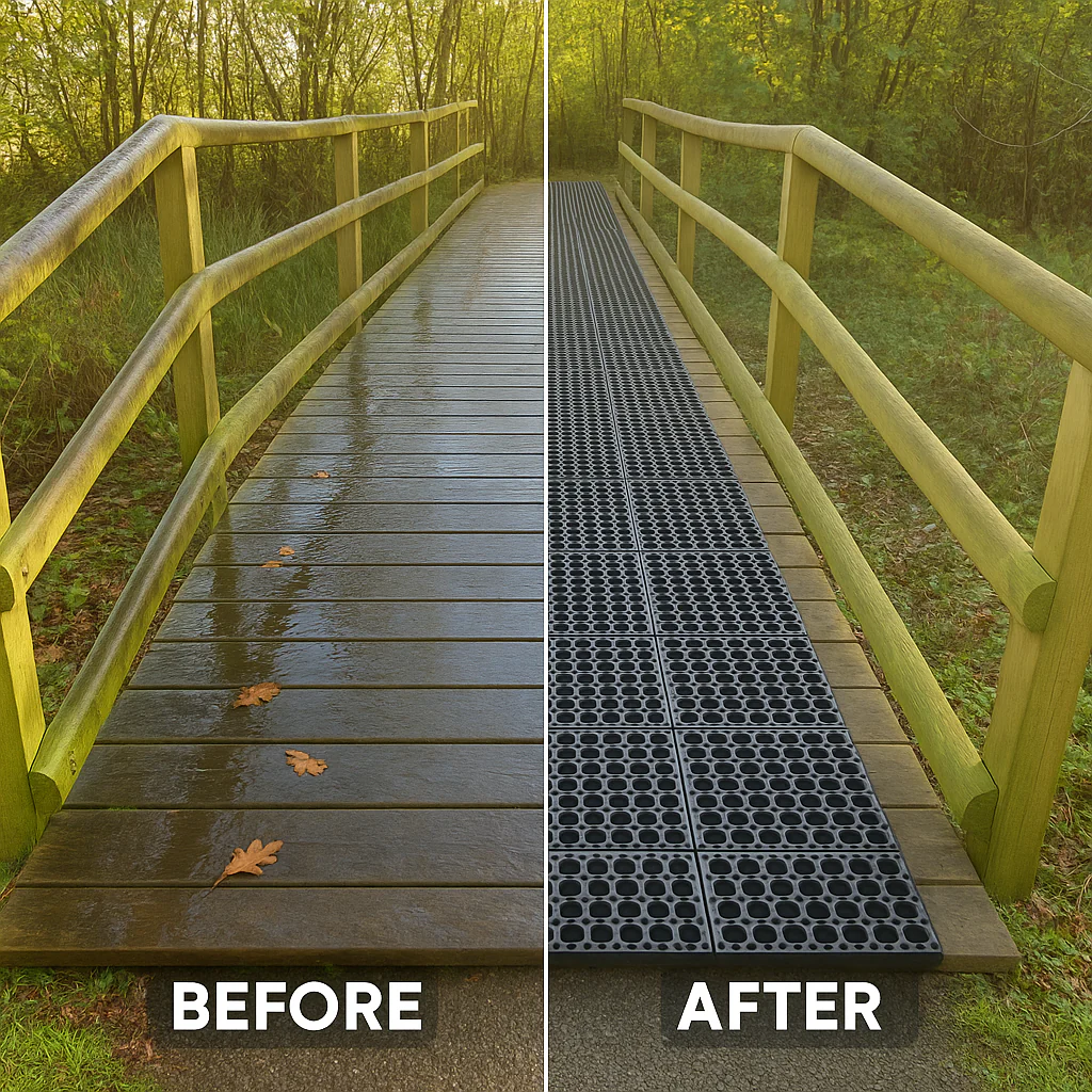High Visibility Rubber Link Mats with Drainage Holes for Pool & Wet Areas - Image 4